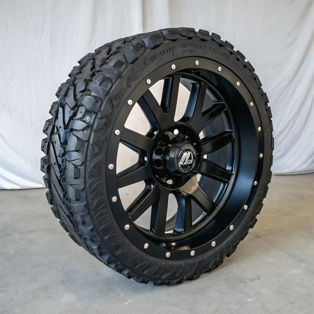 A set of white wheels with a rally-inspired design.