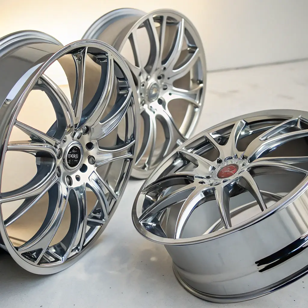 A set of bronze wheels with a split five-spoke design.