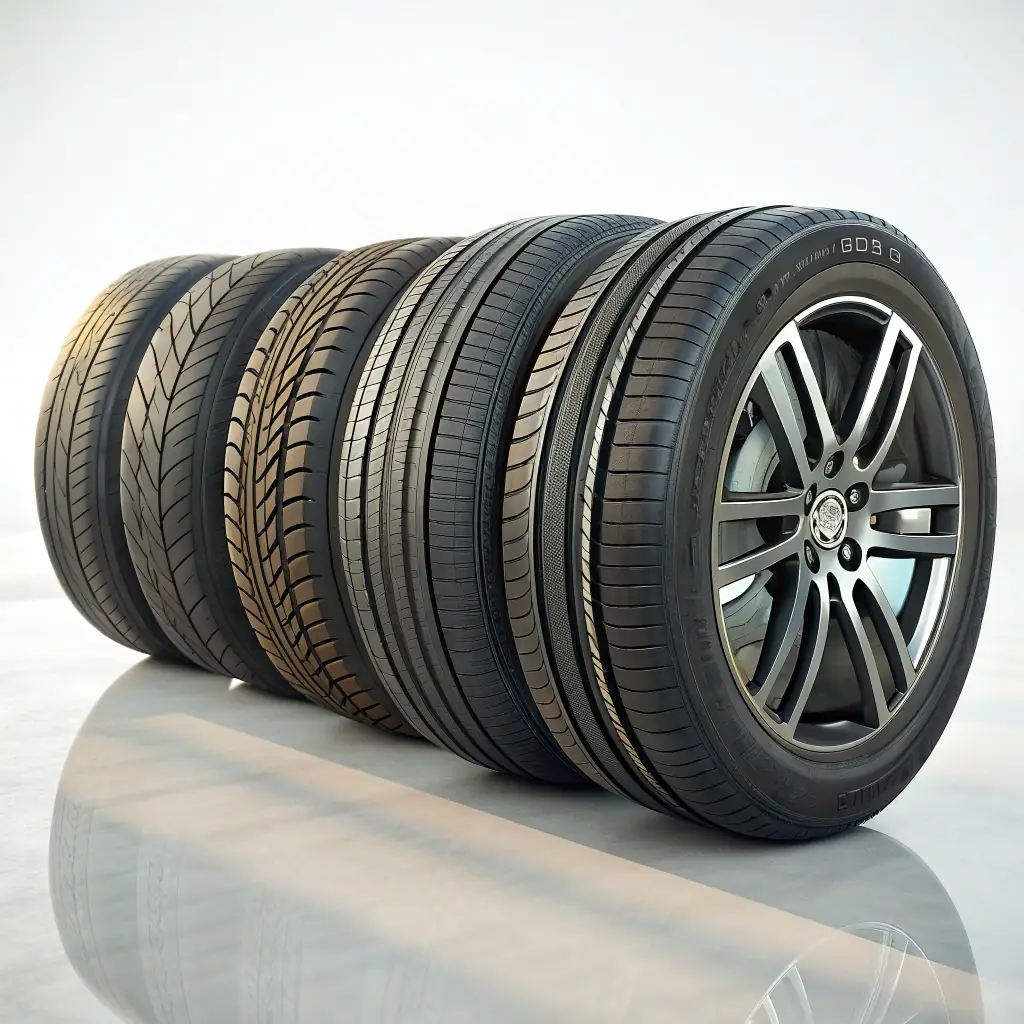 A set of summer tires with a sleek design, ideal for sports cars.